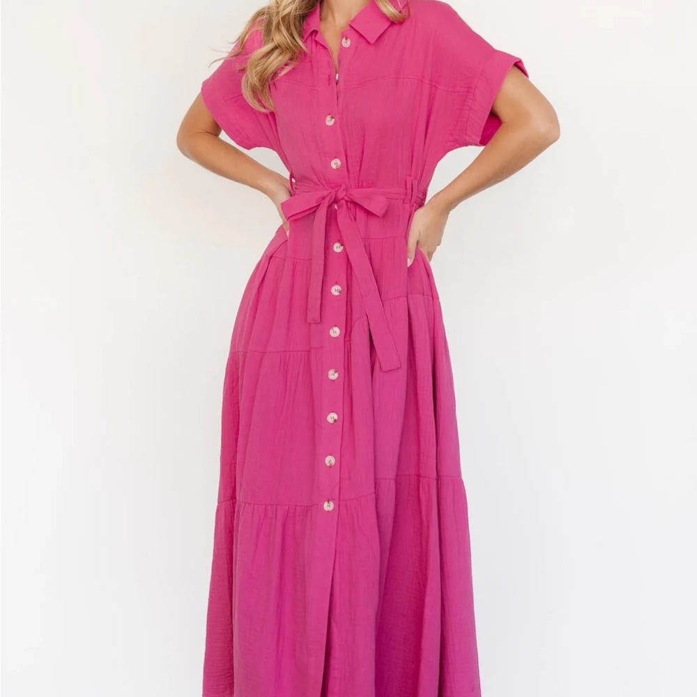 NWT Baltic Born Pink Tiered A-line Shirt Dress - Picture 2 of 4